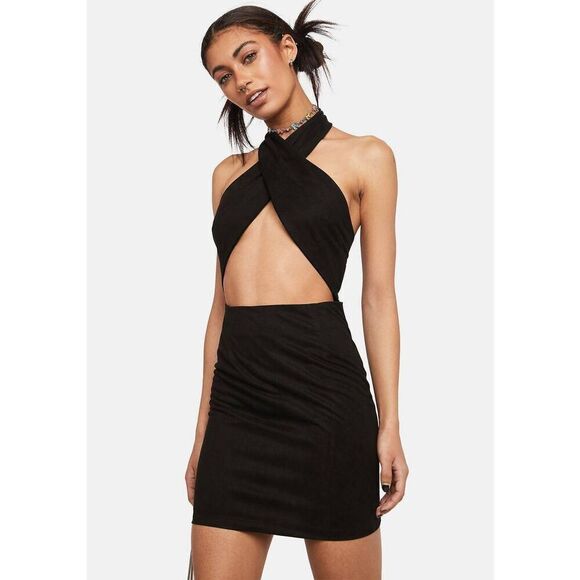 Pretty Garbage Faux Suede Halter Mini Dress - Picture 1 of 4